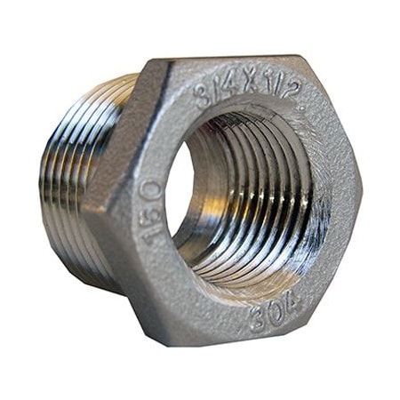 Larsen Supply Co Stainless Steel Reducing Hex Bushing, 3/4 x 1/2 in, Type 304, 150 lb, Lead-Free  32-2709